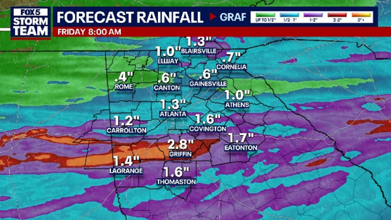 Heavy rain, thunderstorms move through North Georgia Thursday