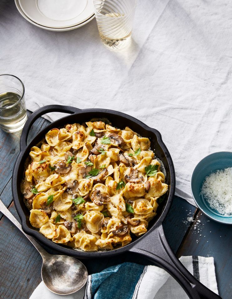 Baked Tortellini Alfredo with Mushrooms