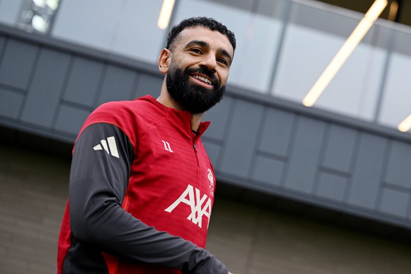 Mohamed Salah of Liverpool during a training session at AXA Training Centre on February 26, 2026 in Kirkby, England