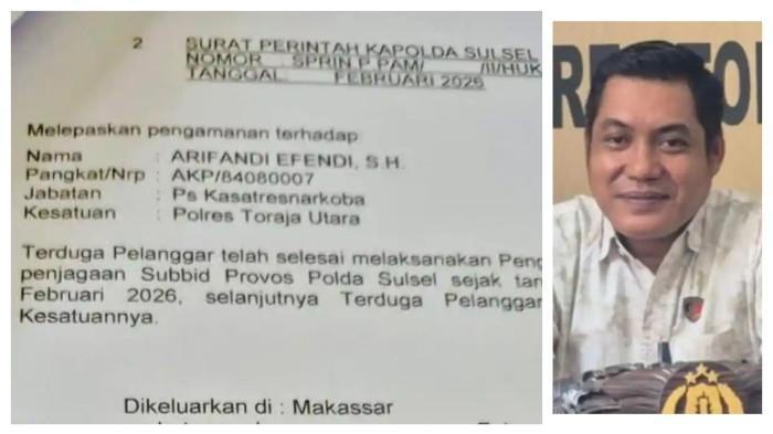 POLISI TERLIBAT NARKOBA - Beredar potongan Surat Perintah Kapolda Sulsel terkait penahanan Kasat Narkoba Polres Toraja Utara, AKP Arifandi Efendi. (HO/IST/TribunTimur.com)