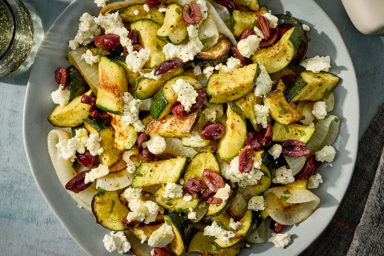 Tarragon-Roasted Zucchini with Goat Cheese and Black Olives