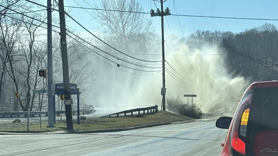 RAW: Massive water main break sends water shooting across Route 8 in ...