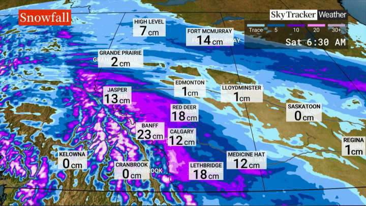 Heavy snowfall, high wind warnings issued for much of southern Alberta