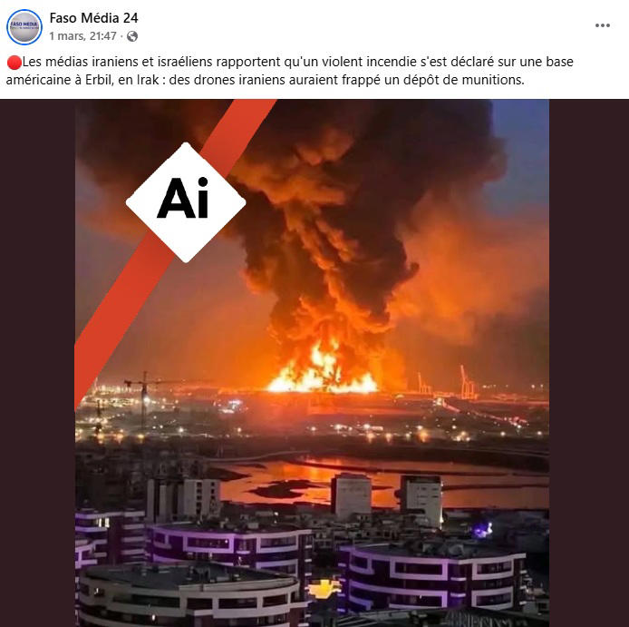 Cette image censée montrer l'explosion d'une base militaire américaine ...