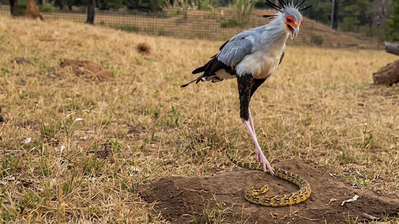 Watch what happens when a secretary bird kicks a snake