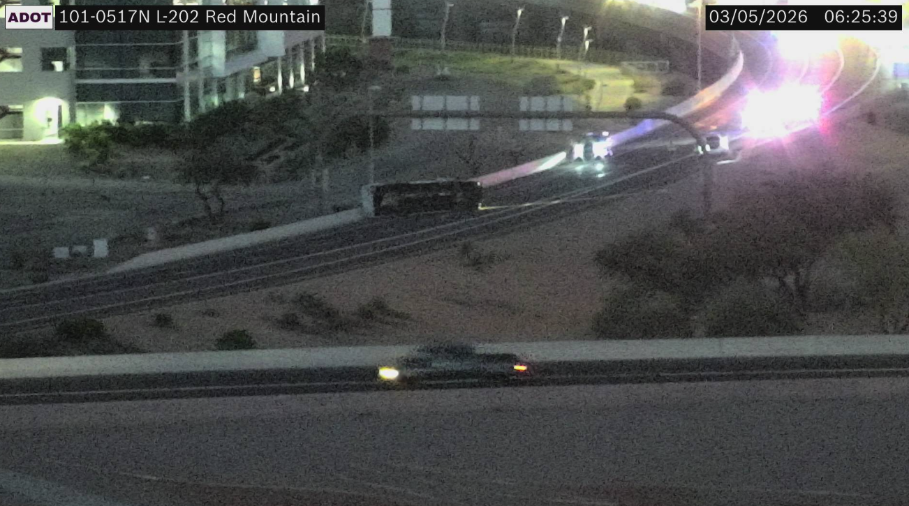 Rollover crash blocking transition ramps from EB L-202 to Loop 101
