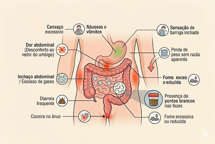 10 sintomas de vermes intestinais (com teste online)