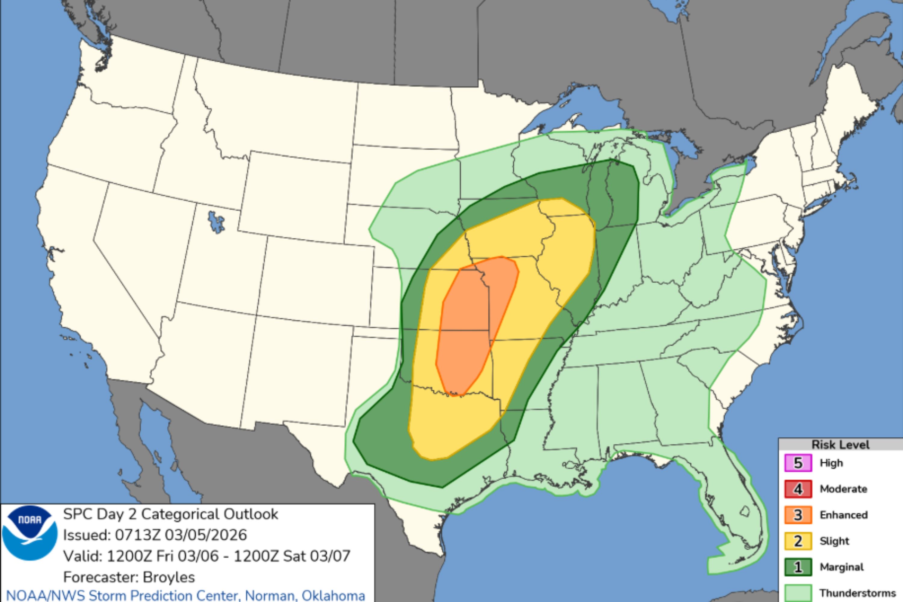 Maps show states under tornado, severe storm threat this week