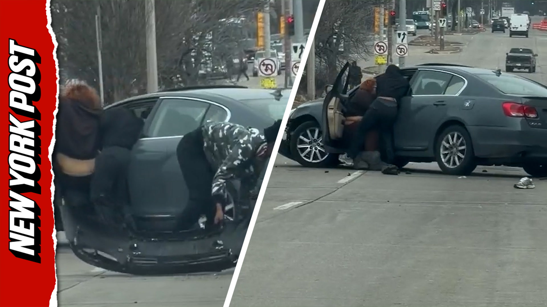 Dramatic moment victim confronts alleged car thief at intersection