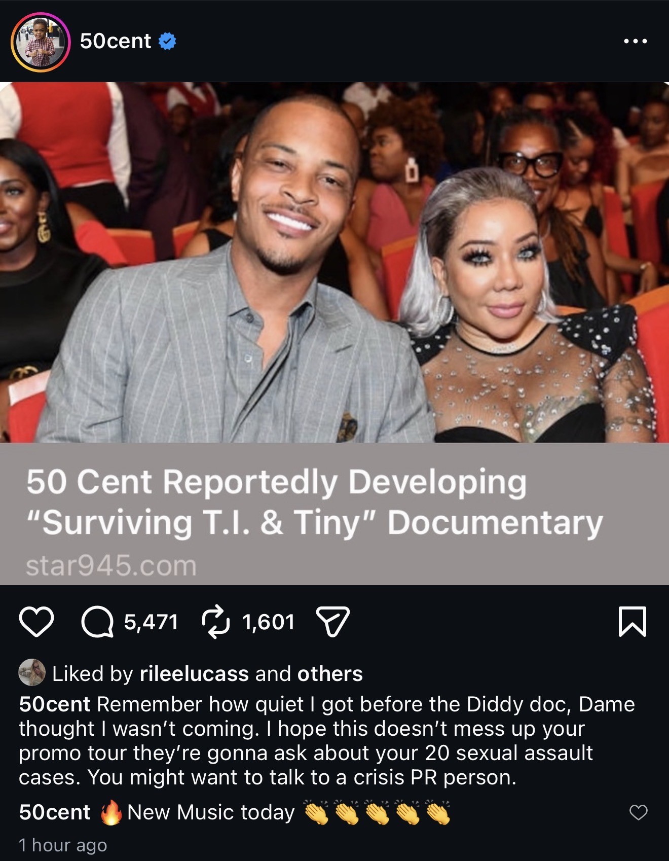 50 Cent suggests he's working on a TI and Tiny documentary: 'Talk to a ...