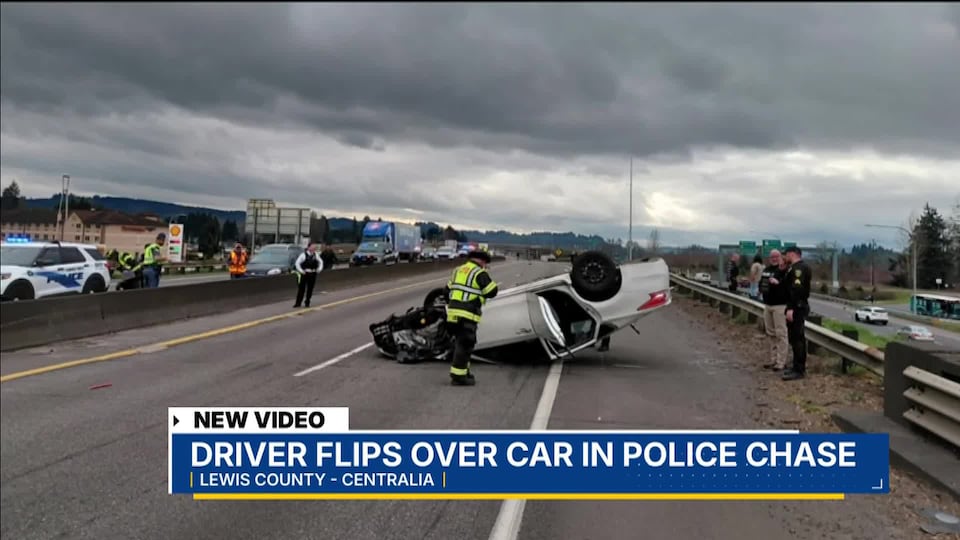 Video: Driver flips over car in police chase
