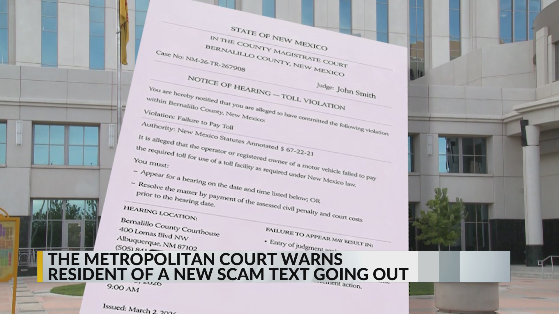 Bernalillo County Metro Court issues warning about text message scam
