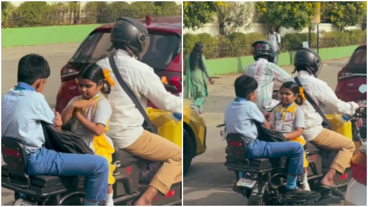 Chennai man rides bike while his kids play on the rear seat, video goes ...
