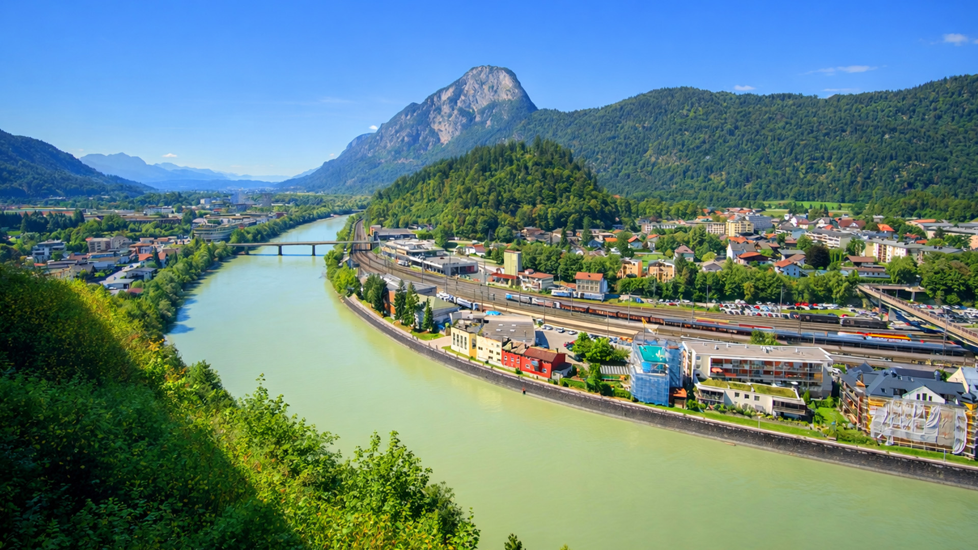 Kufstein Austria scenic town beneath the Kaiser Mountains (4K)