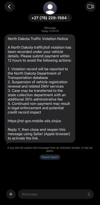 Minot PD reports traffic citation scam