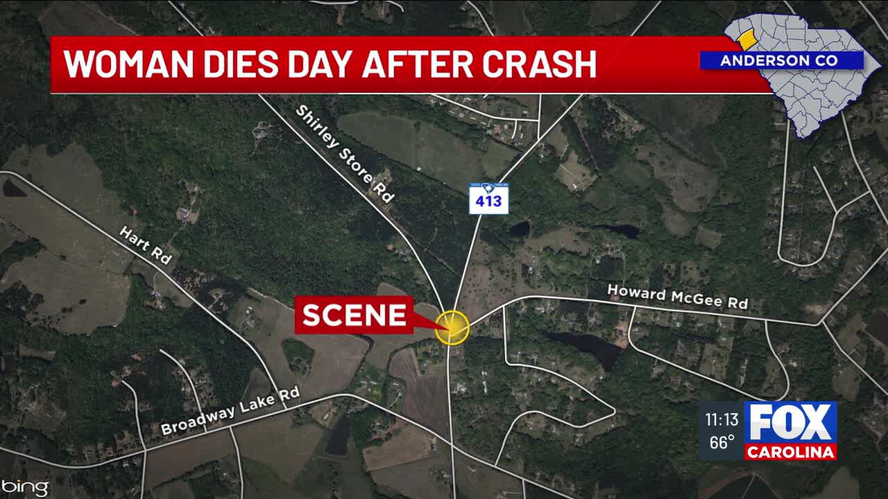 Woman dies day after vehicle hit tree in Anderson County, coroner says