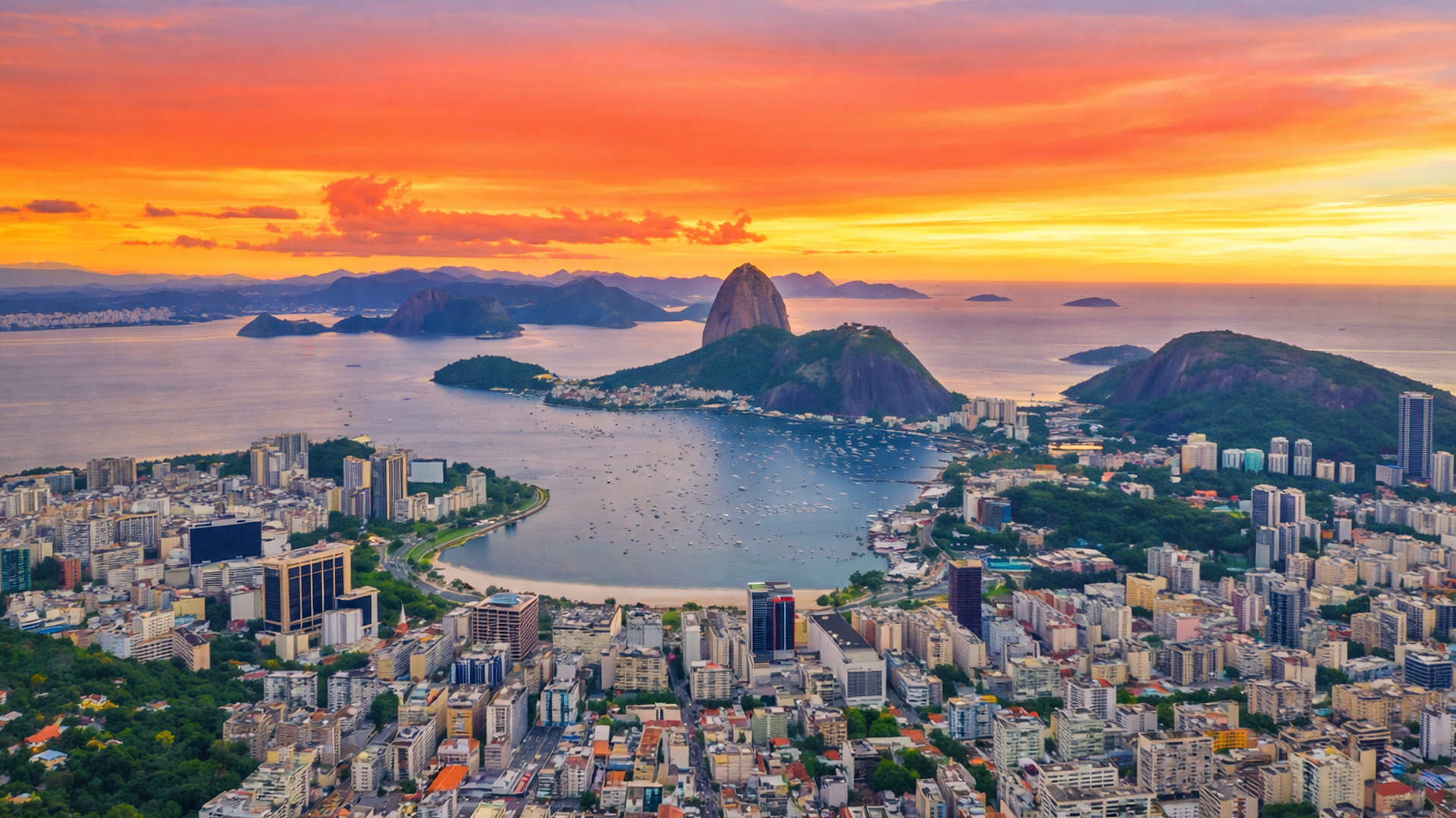 Rio de Janeiro skyline and Sugarloaf Mountain at sunset