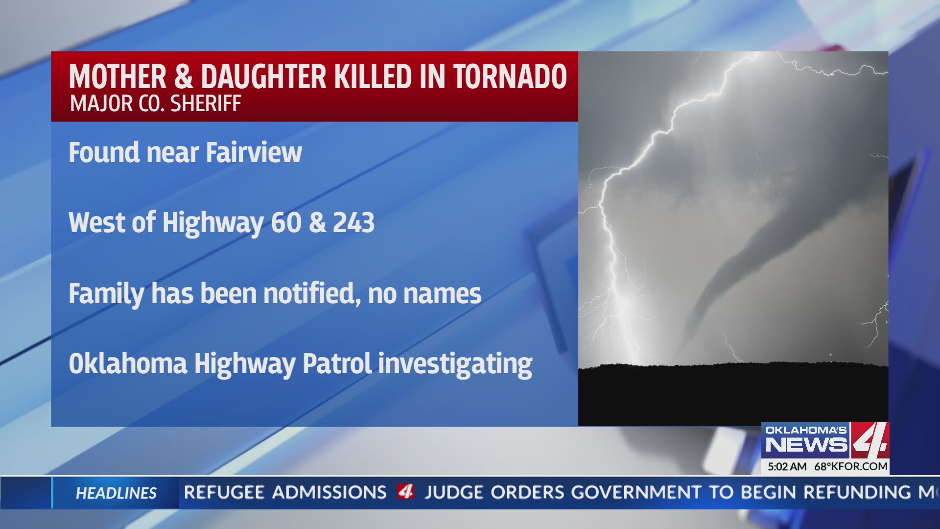 Mother and daughter killed in Major County tornado