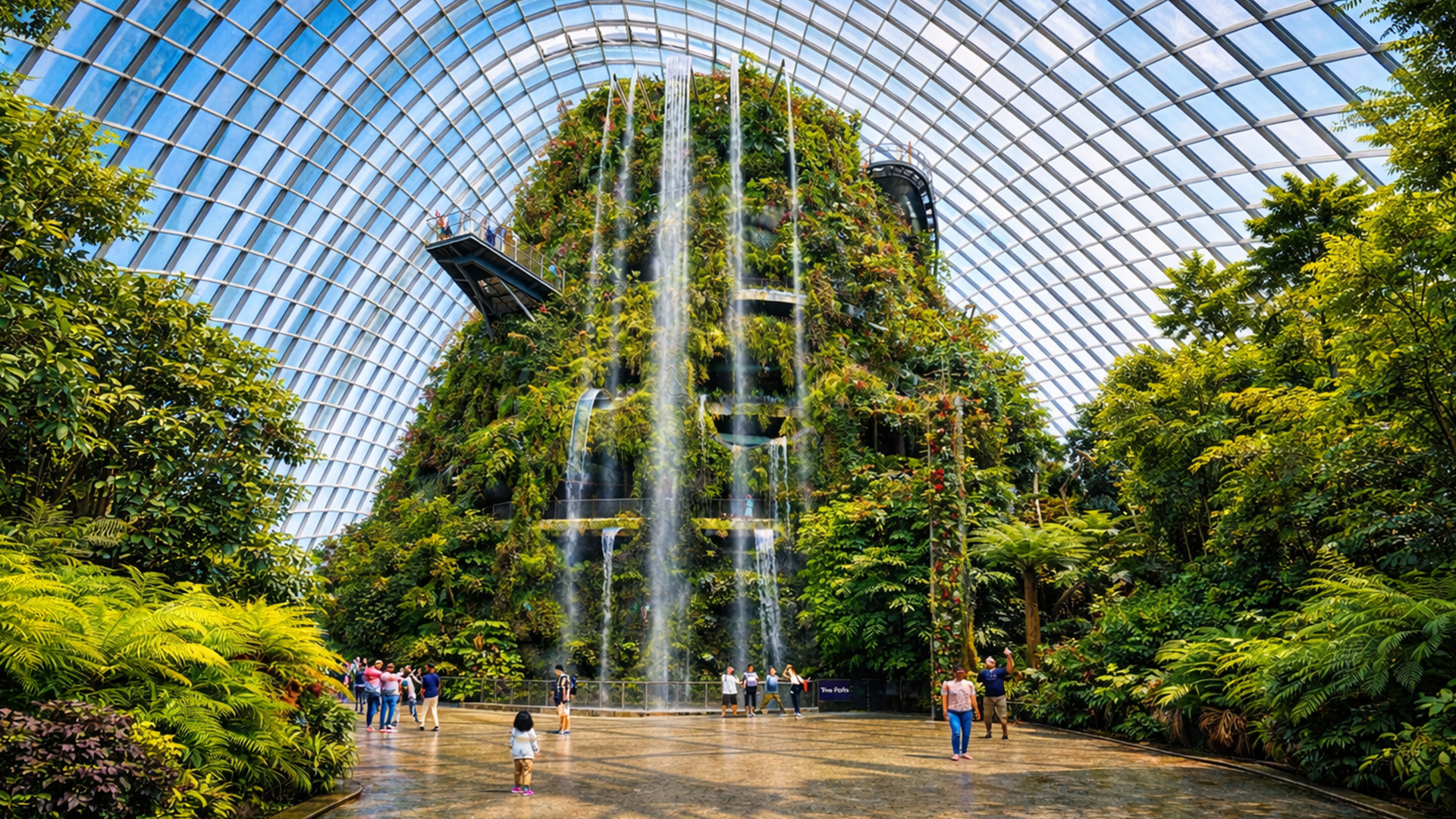 The waterfall inside Singapore’s futuristic garden