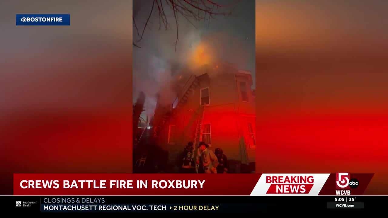 Crews battle 2-alarm fire in Roxbury