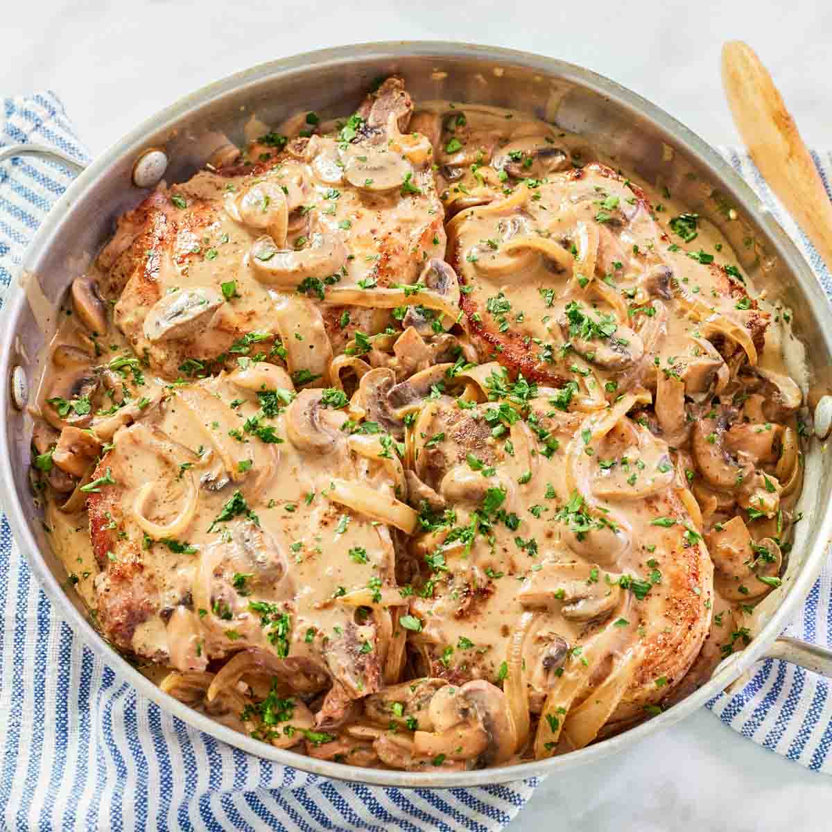 Pork chops with mushroom gravy