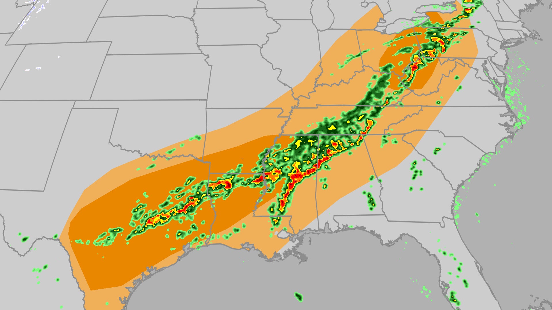 Severe threat shifts east Saturday