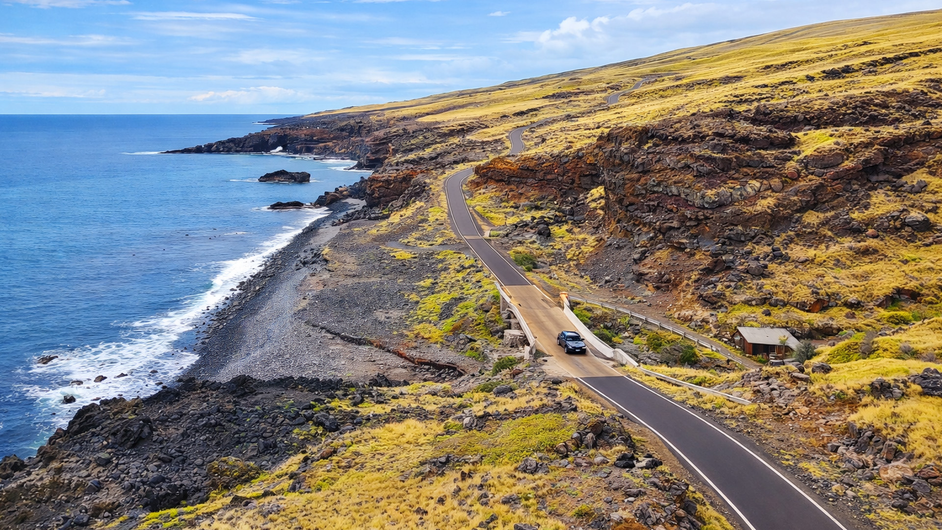 Aerial view of Maui’s rugged volcanic coastline