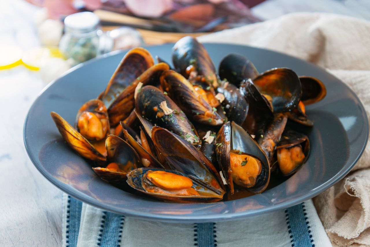 Italian Steamed Mussels cooked in Provencale style