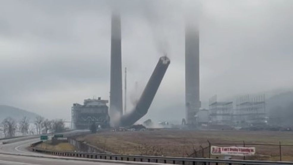 Implosion brings down 850-foot stack at former Sammis power plant in ...