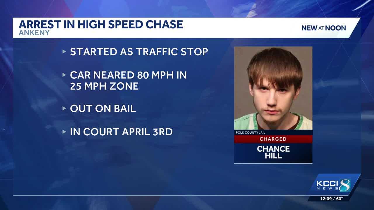 Ankeny police: Des Moines man speeds away from traffic stop, hits 80 in 25 mph zone<br>