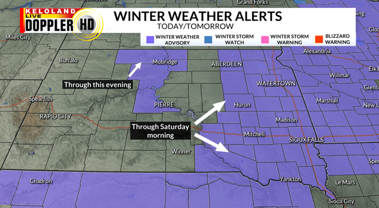 Storm Center PM update: Snow and freezing rain tonight in eastern KELOLAND