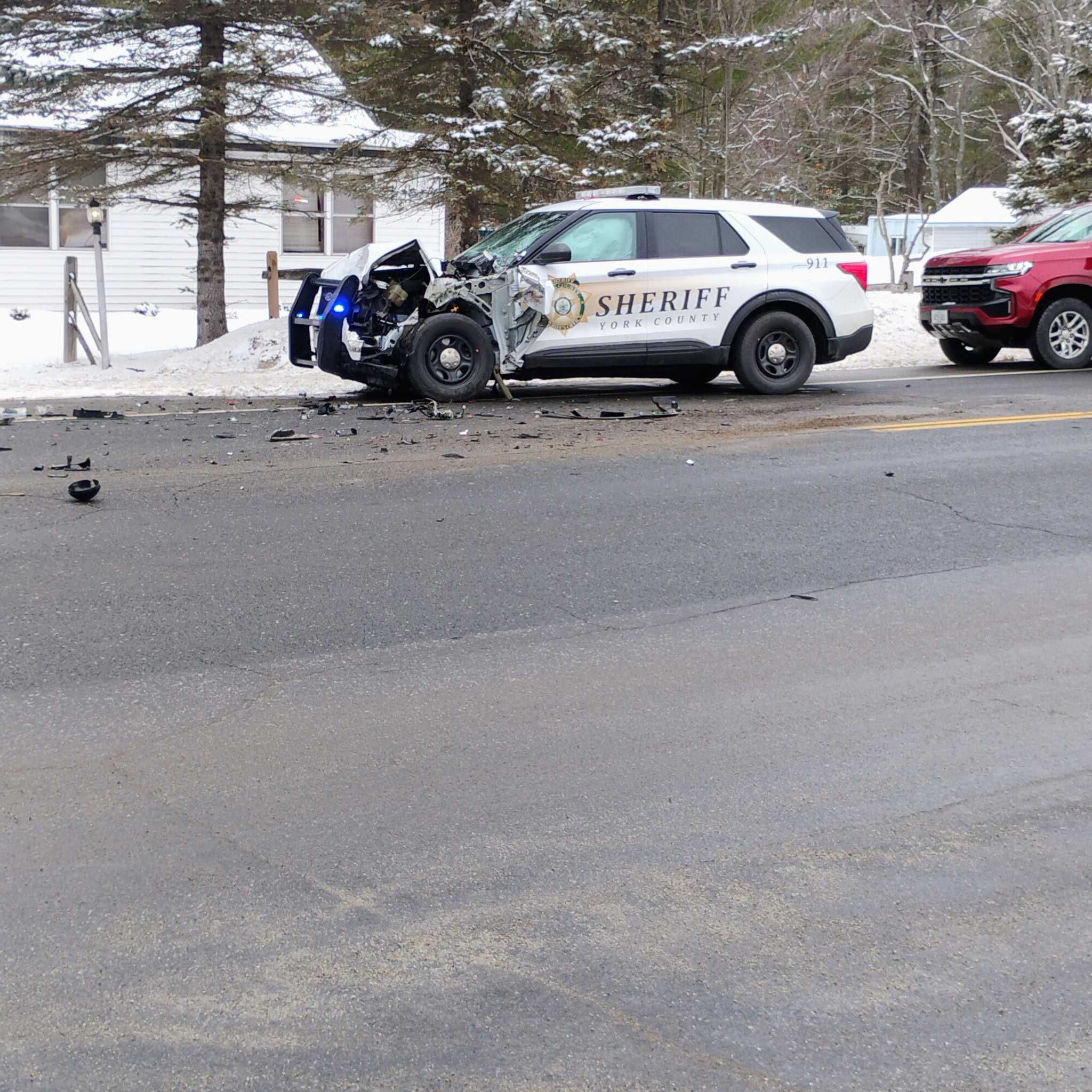 York County Sheriff's Office cruiser seriously damaged in Waterboro crash