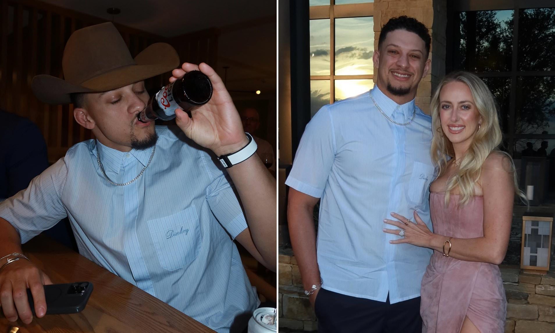 Patrick Mahomes crushes a beer during ACL recovery as wife Brittany ...