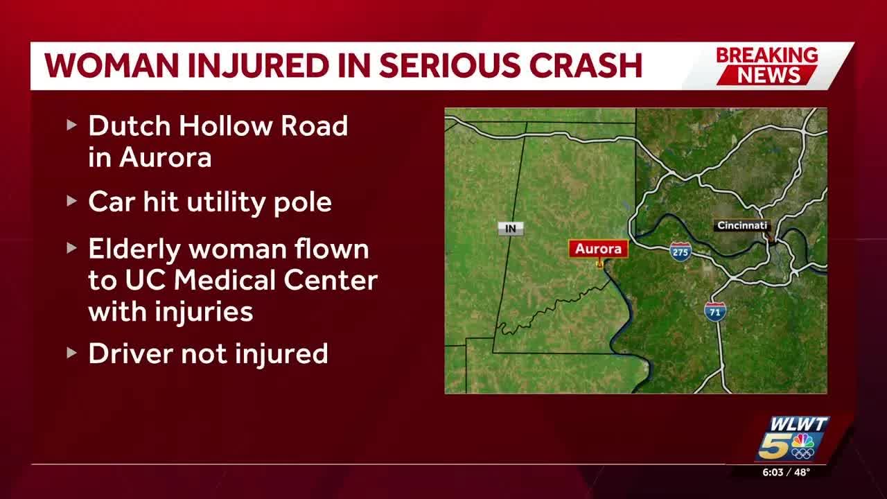 Woman hospitalized after car crash into pole in Dearborn County