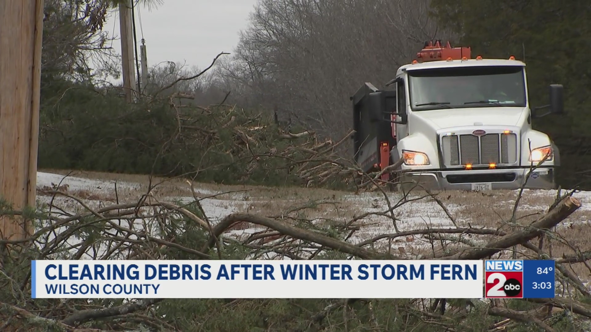Clearing debris in Wilson County after winter storm Fern