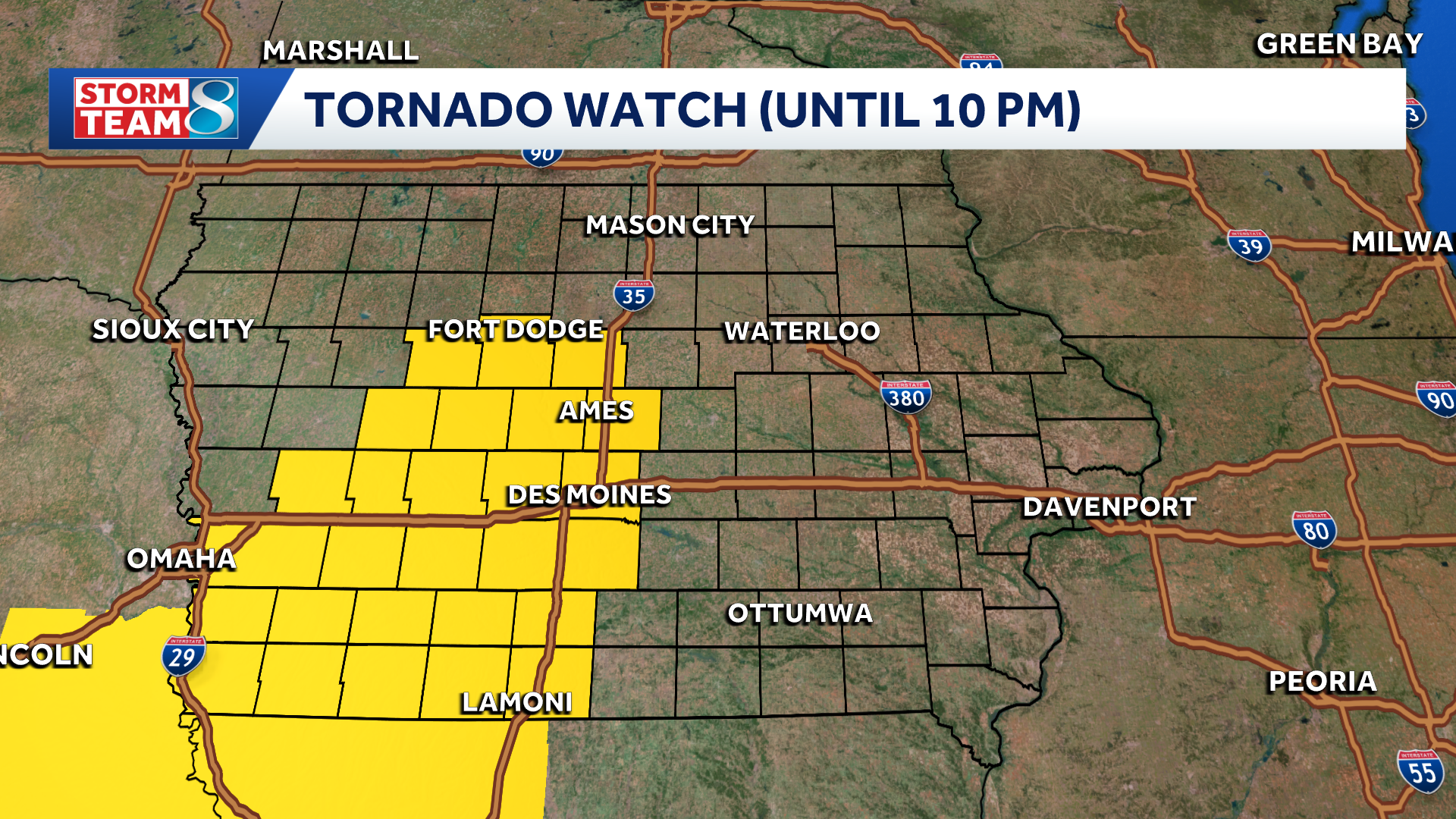 Iowa weather: Tornado watch shifts toward eastern Iowa overnight