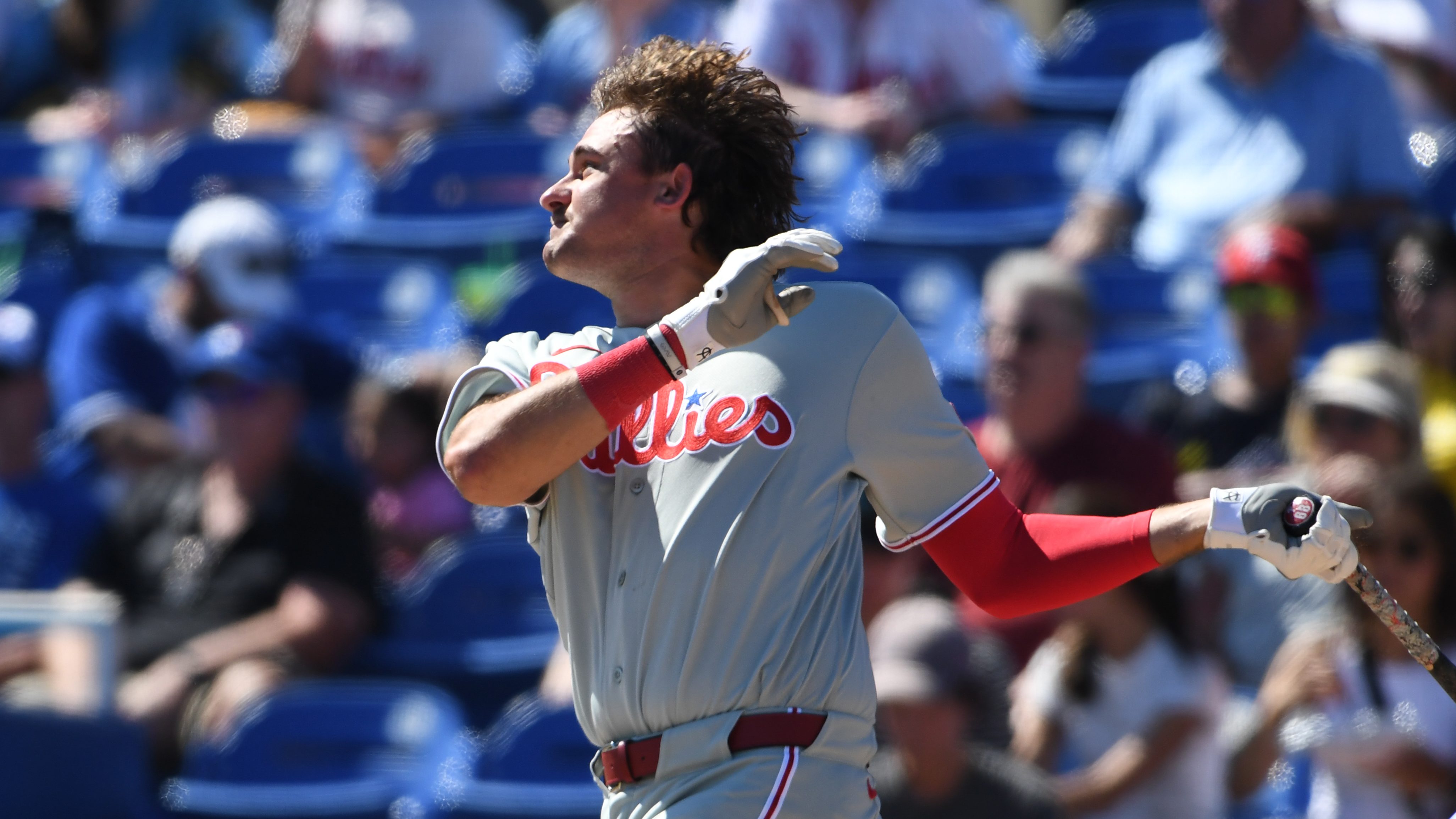 Phillies trying first base prospect in outfield as Rojas suspension looms