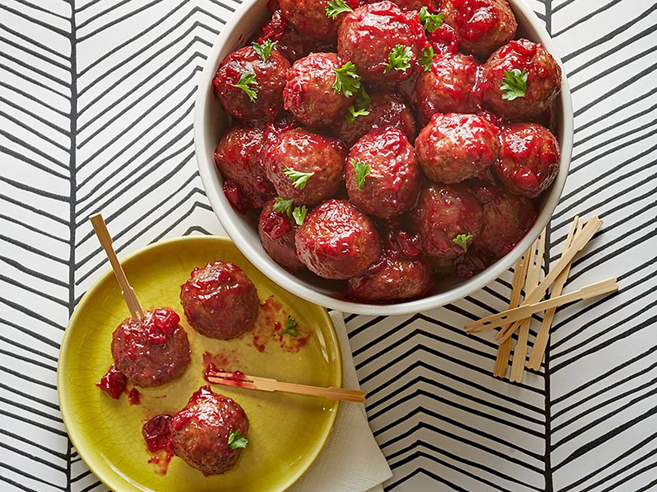 an overhead shot of crock pot party meatballs