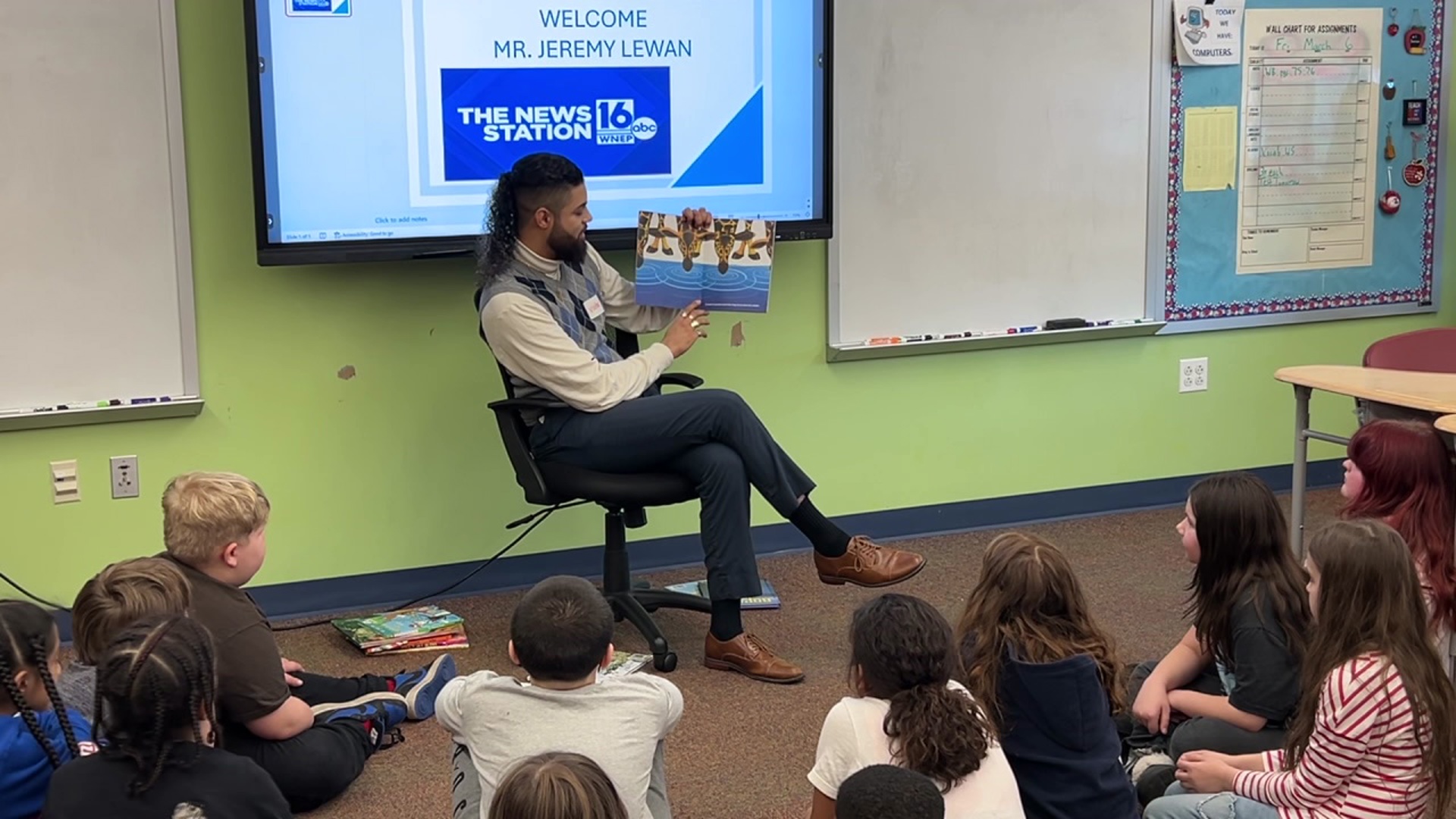 Jeremy reads to students in Luzerne County