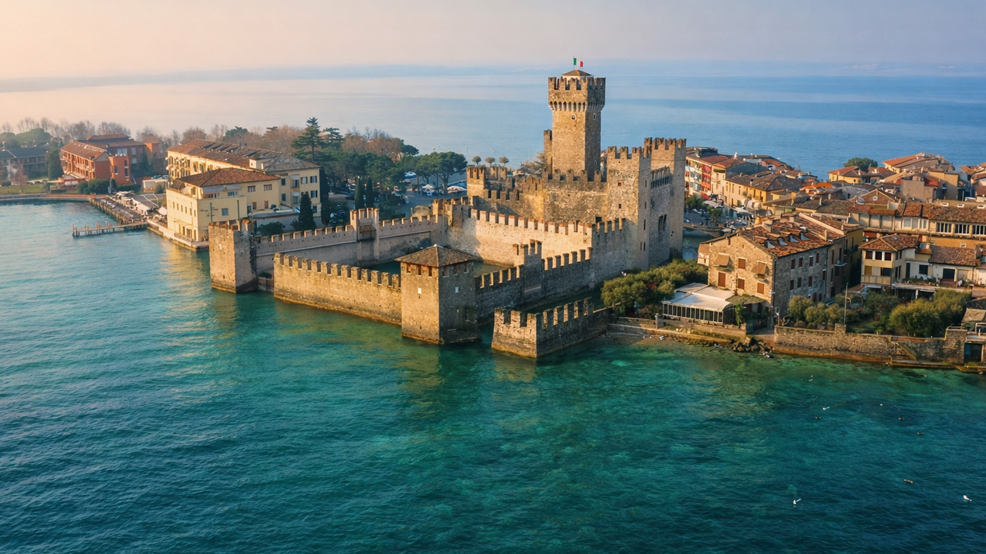 A castle built directly on the water