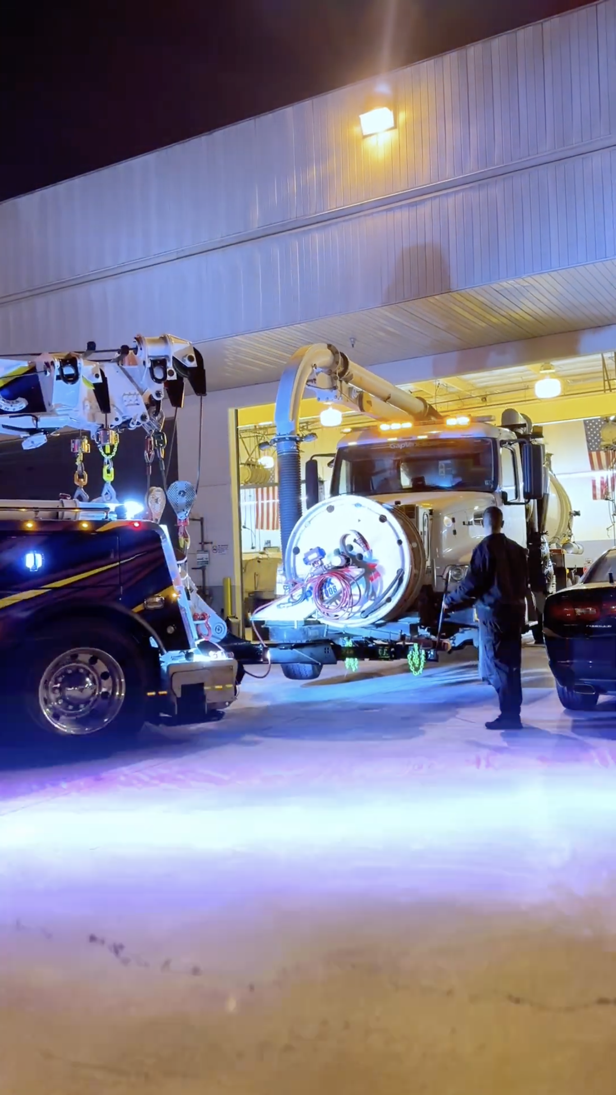 Rotator Backs In Loaded Vacuum Truck