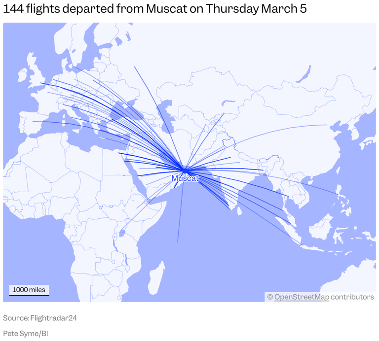 Maps show how Muscat became the center of Middle East air travel when ...