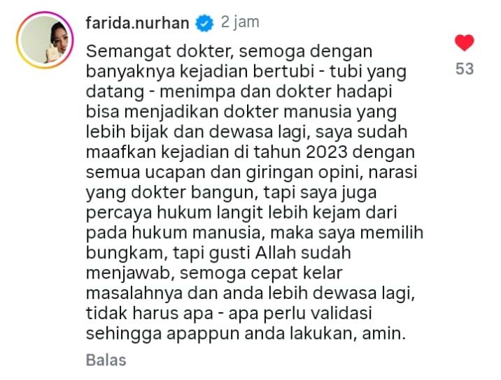 Farida Nurhan ungkit rasa sakit hati pada dokter Richard Lee, beri pesan menohon ini untuk sang dokter yang baru ditangkap polisi.