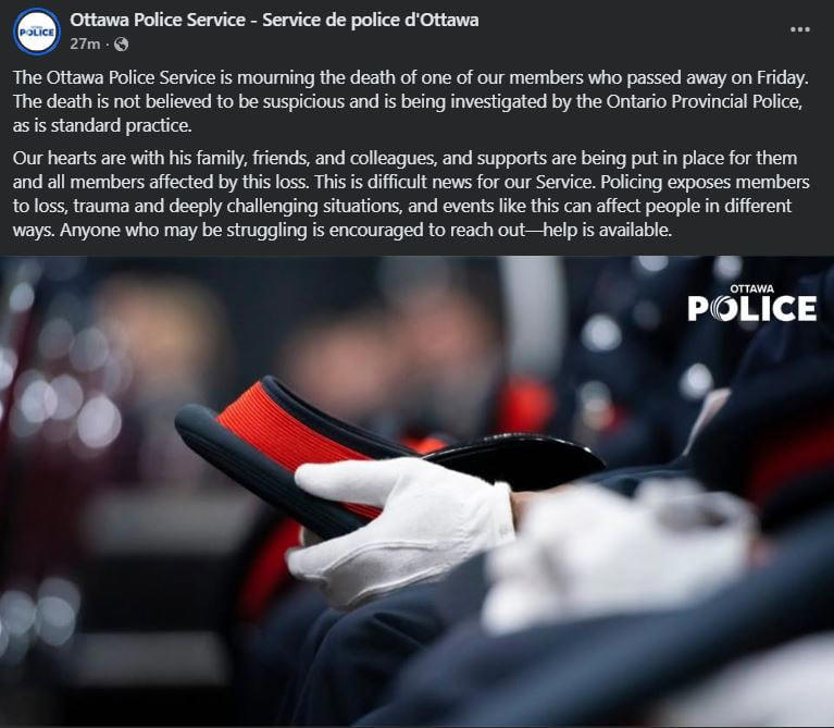 Ottawa police community grieves death of veteran officer who died by ...