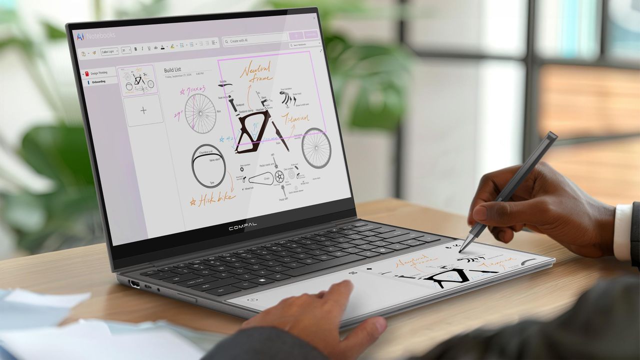 Compal’s AI Book laptop concept replaces the palm rest with a color E ...