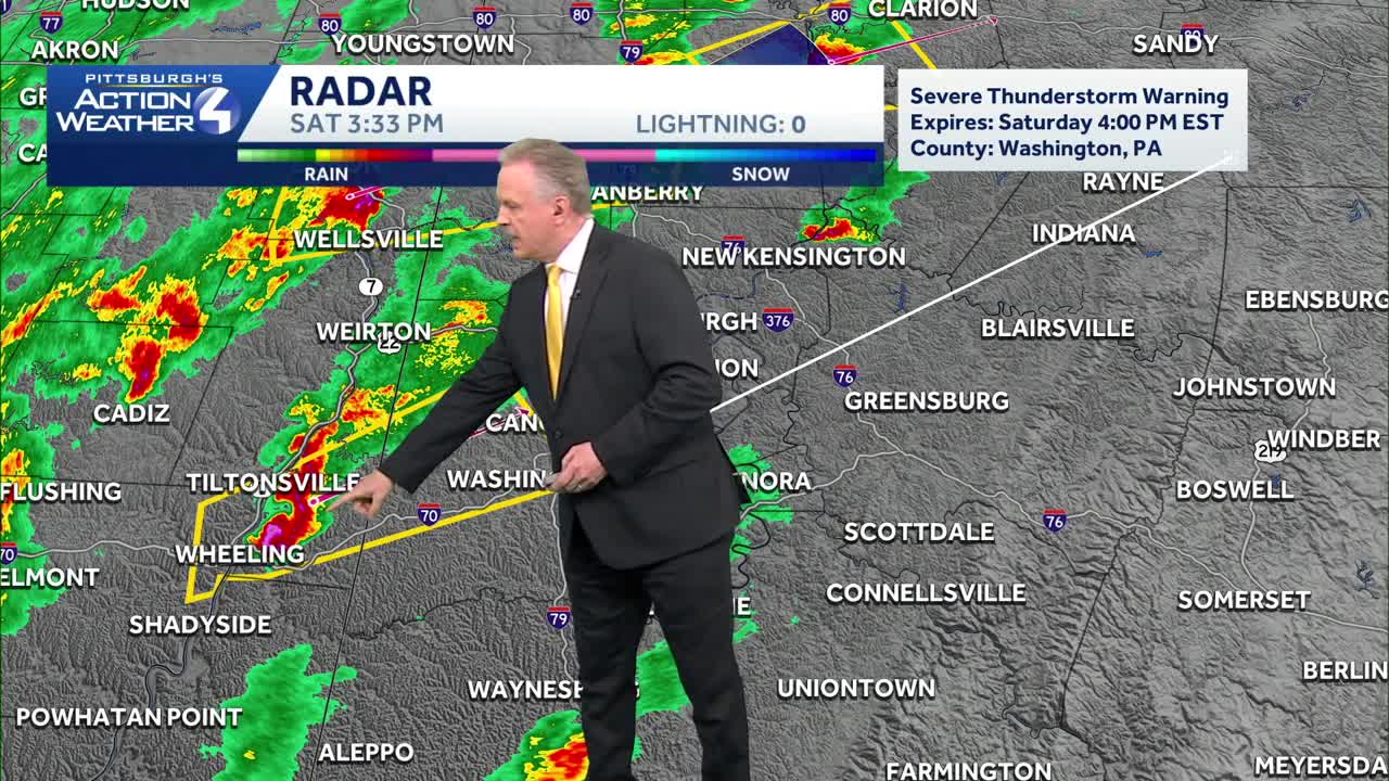 Severe thunderstorm warning, tornado watch in place