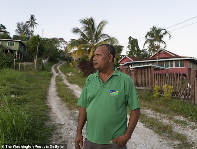 Daniel Suidani, the provincial premier of Malaita, stands outside his office in the town of Auki