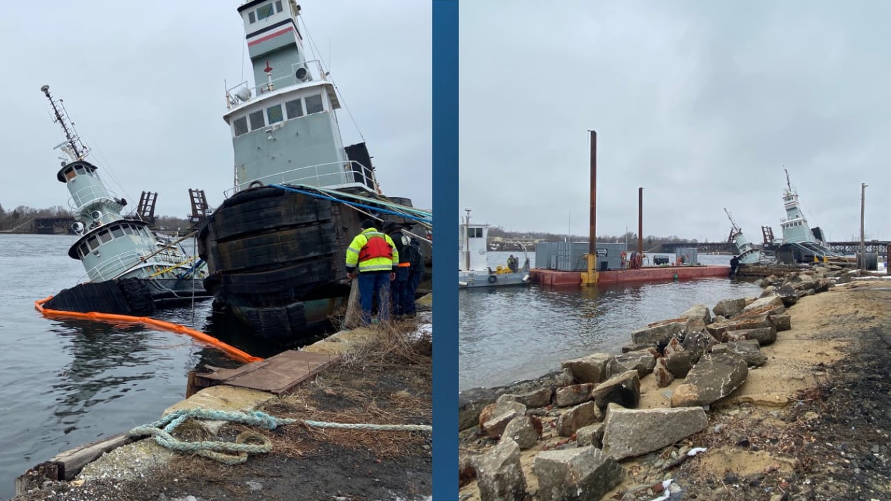 Tugboat partially capsizing while docked leads to emergency response in ...