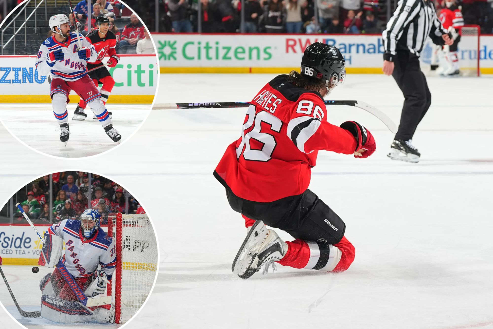 Rangers sunk by Jack Hughes hat trick in loss to Devils with Vincent Trocheck trade saga over for now<br>