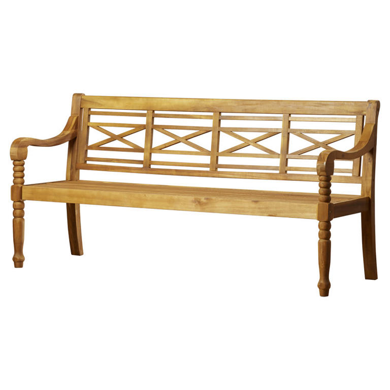 Eric Clapton '70s sling chair, geometric tiling, and wooden bench ...